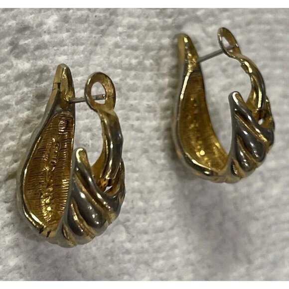TANCER II Earrings Gold Spiral Shell Posts Hinged Clip On Huggies Hoops Vtg 1970 - Picture 4 of 5